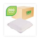 Bagasse Hinged Clamshell Containers, 3-compartment, 9 X 9 X 3, White, Sugarcane, 50/pack, 4 Packs/carton