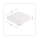 Bagasse Hinged Clamshell Containers, 3-compartment, 9 X 9 X 3, White, Sugarcane, 50/pack, 4 Packs/carton