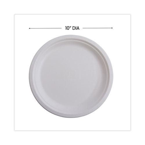 Renewable Sugarcane Dinnerware, Plate, 10" Dia, Natural White, 50/pack