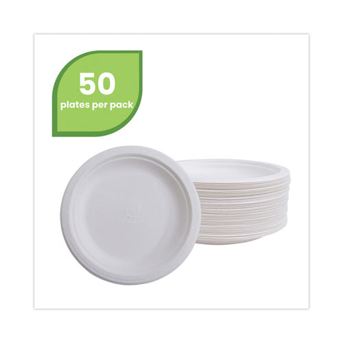 Renewable Sugarcane Dinnerware, Plate, 10" Dia, Natural White, 50/pack