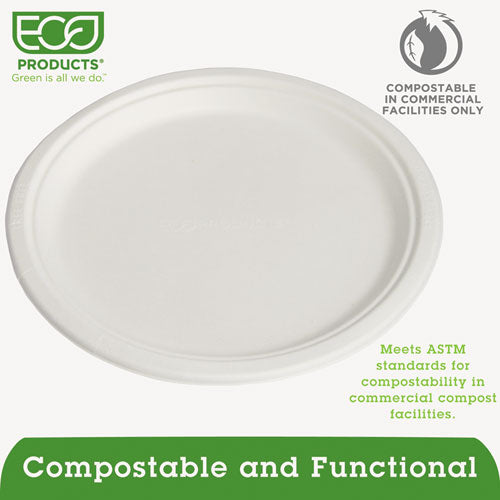 Renewable Sugarcane Plates, 10" Dia, Natural White, 500/carton