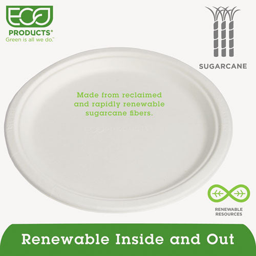 Renewable Sugarcane Plates, 10" Dia, Natural White, 500/carton