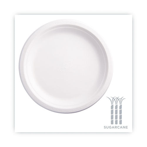 Renewable Sugarcane Plates, 9" Dia, Natural White, 50/packs