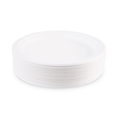 Renewable Sugarcane Plates, 9" Dia, Natural White, 50/packs