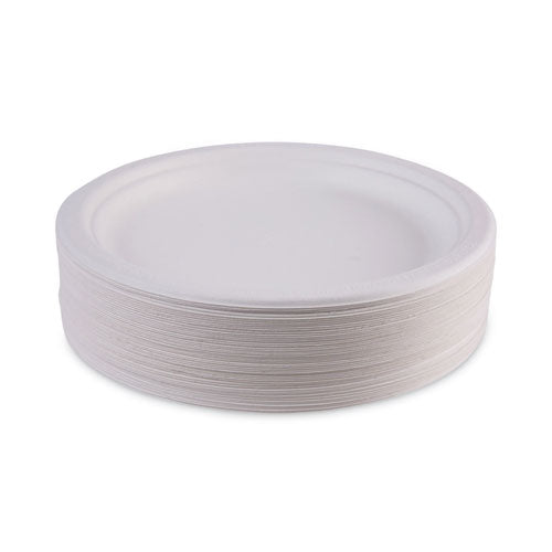 Renewable Sugarcane Plates, 9" Dia, Natural White, 500/carton