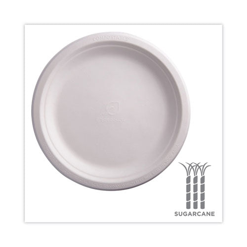 Renewable Sugarcane Plates, 9" Dia, Natural White, 500/carton