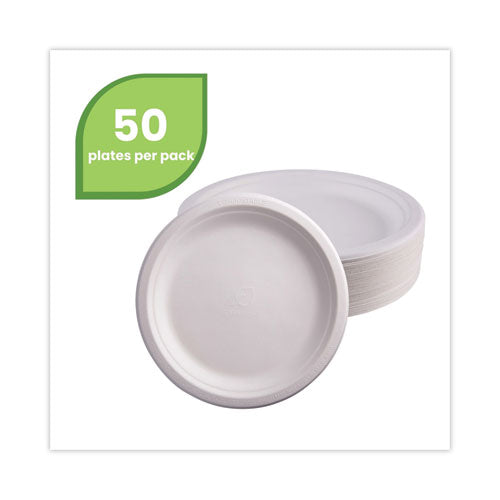 Renewable Sugarcane Plates, 9" Dia, Natural White, 500/carton