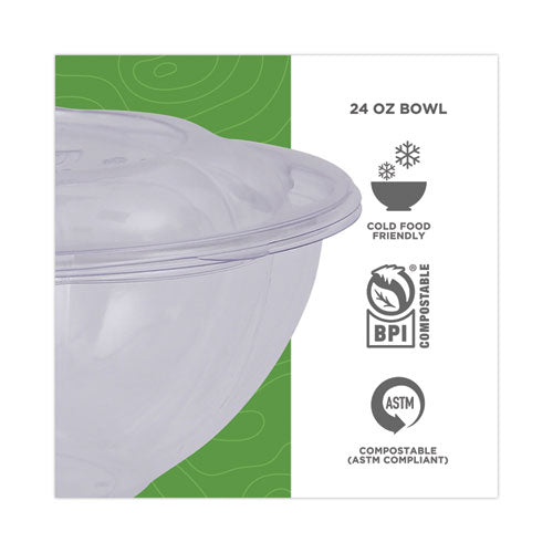 Renewable And Compostable Salad Bowls With Lids, 24 Oz, Clear, Plastic, 50/pack, 3 Packs/carton