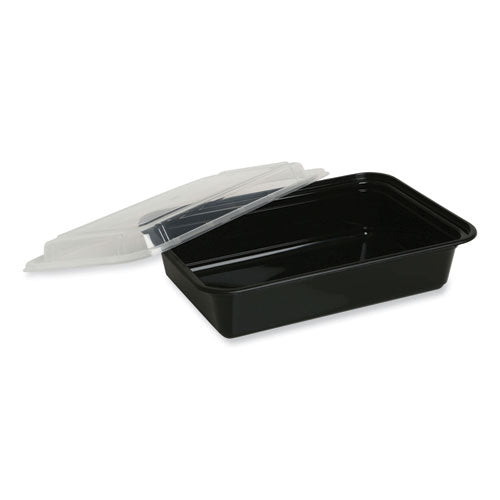 Food Container With Lid, 38 Oz, 8.81 X 6.02 X 2.48, Black/clear, Plastic, 150/carton