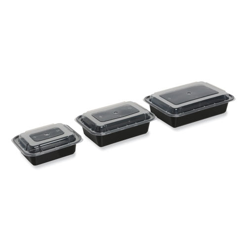 Food Container With Lid, 38 Oz, 8.81 X 6.02 X 2.48, Black/clear, Plastic, 150/carton