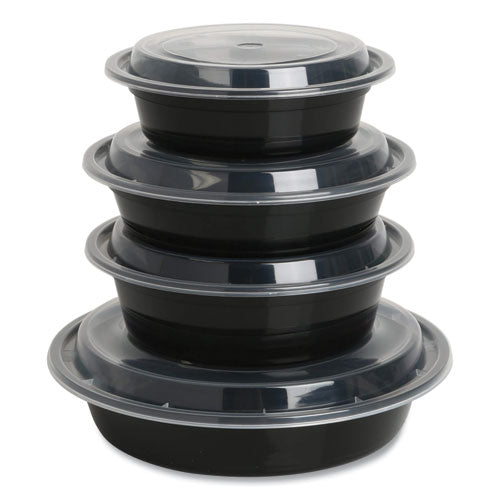 Food Container With Lid, 32 Oz, 7.28 X 7.28 X 2.55, Black/clear, Plastic, 150/carton