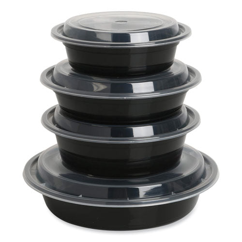 Food Container With Lid, 48 Oz, 8.85 X 8.85 X 2.24, Black/clear, Plastic, 150/carton