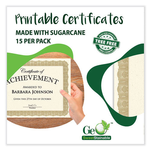 Tree Free Award Certificates, 8.5 X 11, Natural With Gold Braided Border, 15/pack