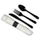 Caterwrap Heavyweight Cutlery Combo, Fork/spoon/knife/napkin, Black, 100/carton
