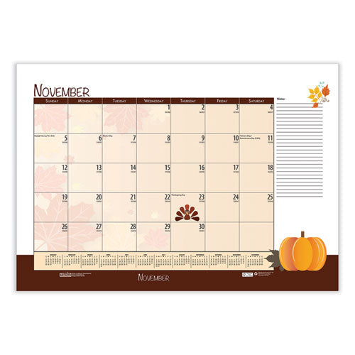 Recycled Academic Year Desk Pad Calendar, Illustrated Seasons Artwork, 22 X 17, Black Binding, 12-month (july-june): 2023-24