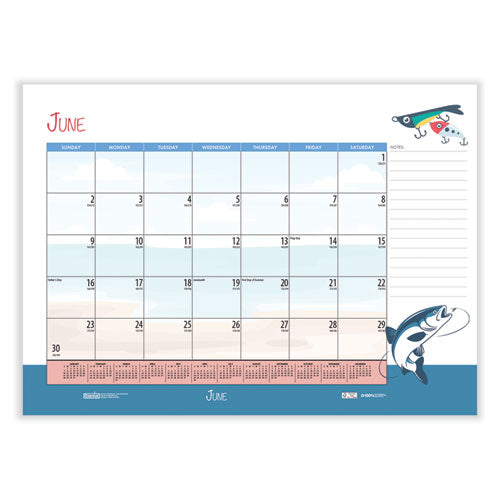 Recycled Desk Pad Calendar, Illustrated Seasons Artwork, 22 X 17, Black Binding/corners,12-month (jan To Dec): 2024