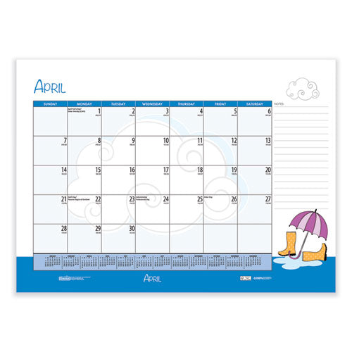 Recycled Desk Pad Calendar, Illustrated Seasons Artwork, 22 X 17, Black Binding/corners,12-month (jan To Dec): 2024