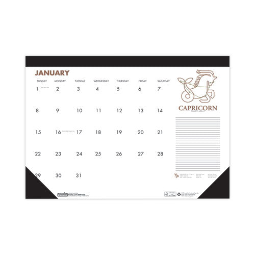 Recycled Zodiac Desk Pad Calendar, Zodiac Artwork, 18.5 X 13, White Sheets, Black Binding/corners, 12-month (jan-dec) 2024