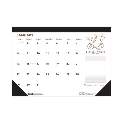 Recycled Zodiac Desk Pad Calendar, Zodiac Artwork, 17 X 22, White Sheets, Black Binding/corners, 12-month (jan-dec) 2024