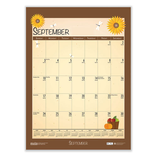 Recycled Seasonal Wall Calendar, Illustrated Seasons Artwork, 12 X 16.5, 12-month (july To June): 2023 To 2024