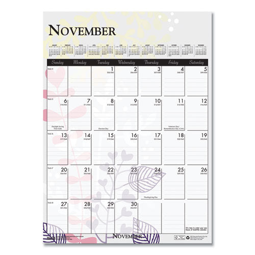 Recycled Wild Flower Wall Calendar, Wild Flowers Artwork, 12 X 16.5, White/multicolor Sheets, 12-month (jan To Dec): 2024