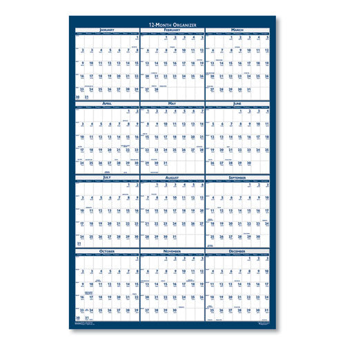 Recycled Poster Style Reversible/erasable Yearly Wall Calendar, 66 X 33, White/blue/gray Sheets, 12-month (jan To Dec): 2024