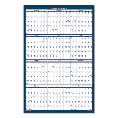 Recycled Poster Style Reversible/erasable Yearly Wall Calendar, 24 X 37, White/blue/gray Sheets, 12-month (jan To Dec): 2024