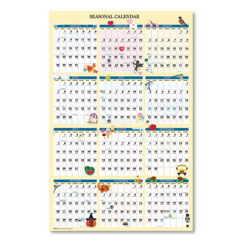 Recycled Seasonal Laminated Wall Calendar, Illustrated Seasons Artwork, 24 X 37, 12-month (jan To Dec): 2024