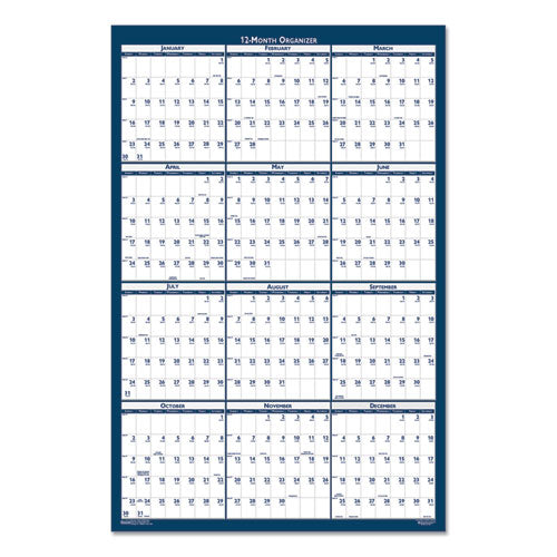 Recycled Yearly Reversible Wall Calendar Non-laminated, 24 X 37, White/blue Sheets, 12-month (jan To Dec): 2024