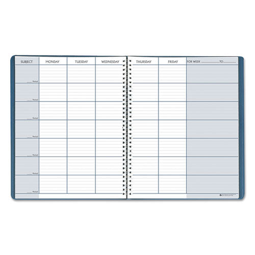 Recycled Teacher's Planner, Weekly, Two-page Spread (seven Classes), 11 X 8.5, Blue Cover