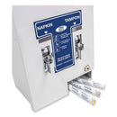 Dual Sanitary Napkin/tampon Dispenser, 25 Cent Coin Mechanism, 11.13 X 7.63 X 26.38, White/blue
