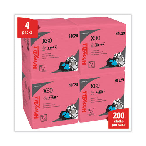 Power Clean X80 Heavy Duty Cloths,, 12.5 X 12, Red, 50/box, 4 Boxes/carton