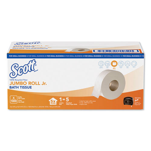 Essential 100% Recycled Fiber Jrt Bathroom Tissue, Septic Safe, 2-ply, White, 3.55" X 1,000 Ft, 4 Rolls/carton