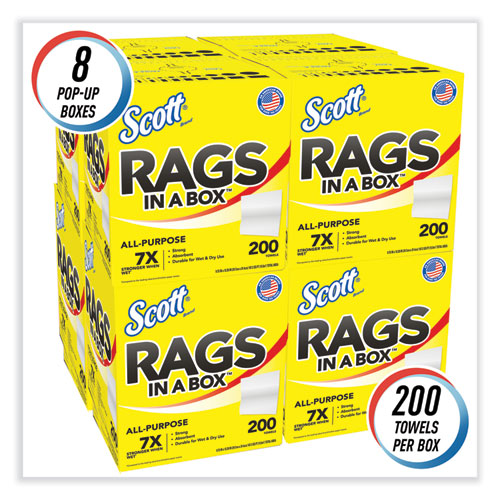 Rags In A Box, Pop-up Box, 12 X 9, White, 200/box, 8 Boxes/carton