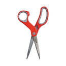 Multi-purpose Scissors, 8" Long, 3.38" Cut Length, Gray/red Straight Handle