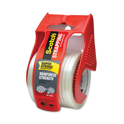 Reinforced Strength Shipping And Strapping Tape In Dispenser, 1.5" Core, 1.88" X 10 Yds, Clear