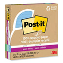 100% Recycled Paper Super Sticky Notes, Ruled, 4" X 4", Oasis, 70 Sheets/pad, 3 Pads/pack