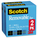 Removable Tape, 1" Core, 0.75" X 36 Yds, Transparent, 2/pack