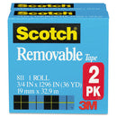 Removable Tape, 1" Core, 0.75" X 36 Yds, Transparent, 2/pack