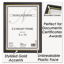 Ez Mount Document Frame With Trim Accent And Plastic Face, Plastic, 8 X 10, Black/gold