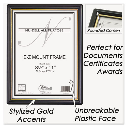 Ez Mount Document Frame With Trim Accent And Plastic Face, Plastic, 8.5 X 11 Insert, Black/gold