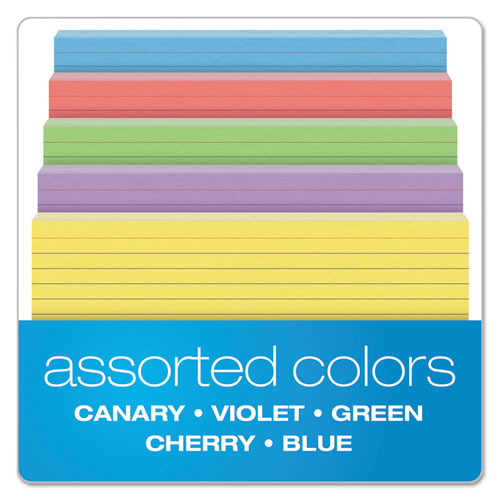 Ruled Index Cards, 5 X 8, Blue/violet/canary/green/cherry, 100/pack