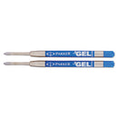 Refill For Parker Retractable Gel Ink Roller Ball Pens, Medium Conical Tip, Blue Ink, 2/pack