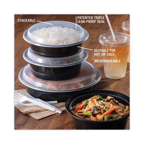 Newspring Versatainer Microwavable Containers, 24 Oz, 7" Diameter, Black/clear, Plastic, 150/carton