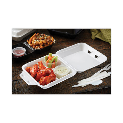 Smartlock Foam Hinged Lid Container, Medium, 3-compartment, 8 X 8.5 X 3, White, 150/carton