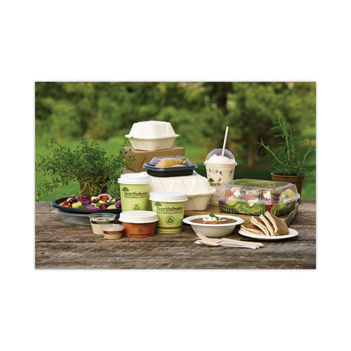 Earthchoice Bagasse Hinged Lid Container, 3-compartment, Dual Tab Lock, 7.8 X 7.8 X 2.8, Natural, Sugarcane, 150/carton