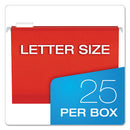 Extra Capacity Reinforced Hanging File Folders With Box Bottom, 2" Capacity, Letter Size, 1/5-cut Tabs, Red, 25/box