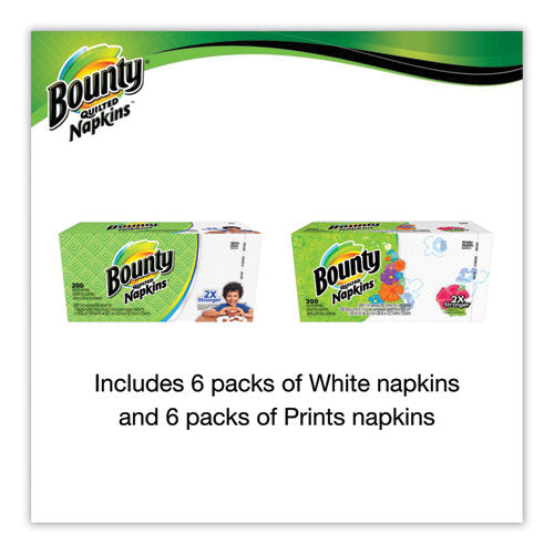 Quilted Napkins, 1-ply, 12 1/10 X 12, 6 Pk/print, 6 Pk/white, 200/pk, 12 Pk/ct