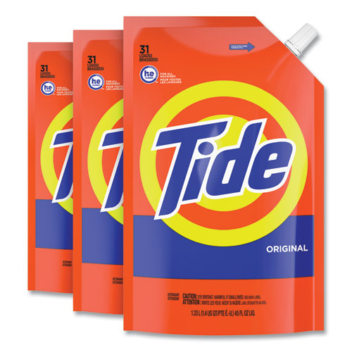 Pouch He Liquid Laundry Detergent, Tide Original Scent, 35 Loads, 45 Oz, 3/carton