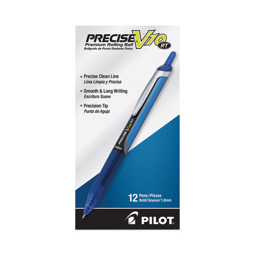 Precise V10rt Roller Ball Pen, Retractable, Bold 1 Mm, Blue Ink, Blue Barrel, Dozen